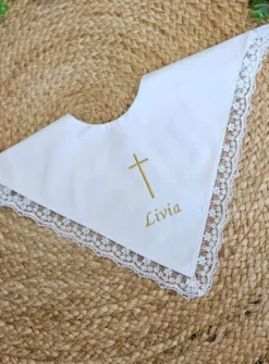 Bavoir bébé original dentelle Anaé - Personnalisable Blanc