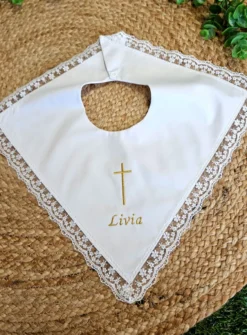 Bavoir bébé original dentelle Anaé - Personnalisable Blanc