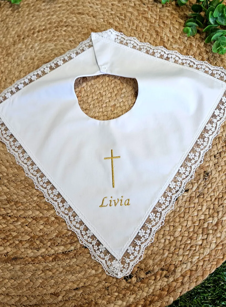 Bavoir bébé original dentelle Anaé - Personnalisable Blanc
