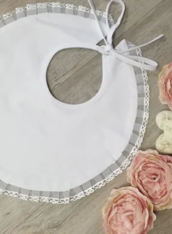Bavoir bébé rond et organza Ellie Blanc
