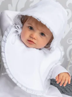 Bavoir bébé rond et organza Ellie Blanc