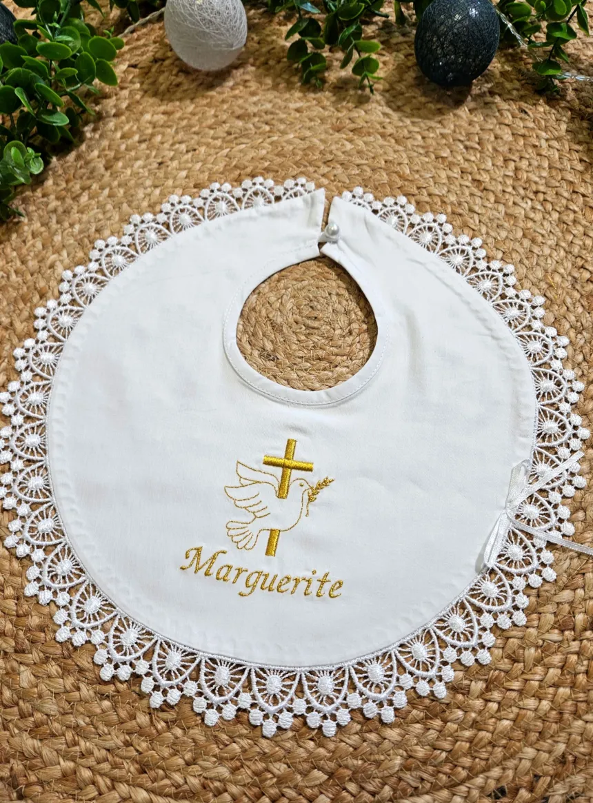 Bavoir bébé vintage dentelle Iris Blanc