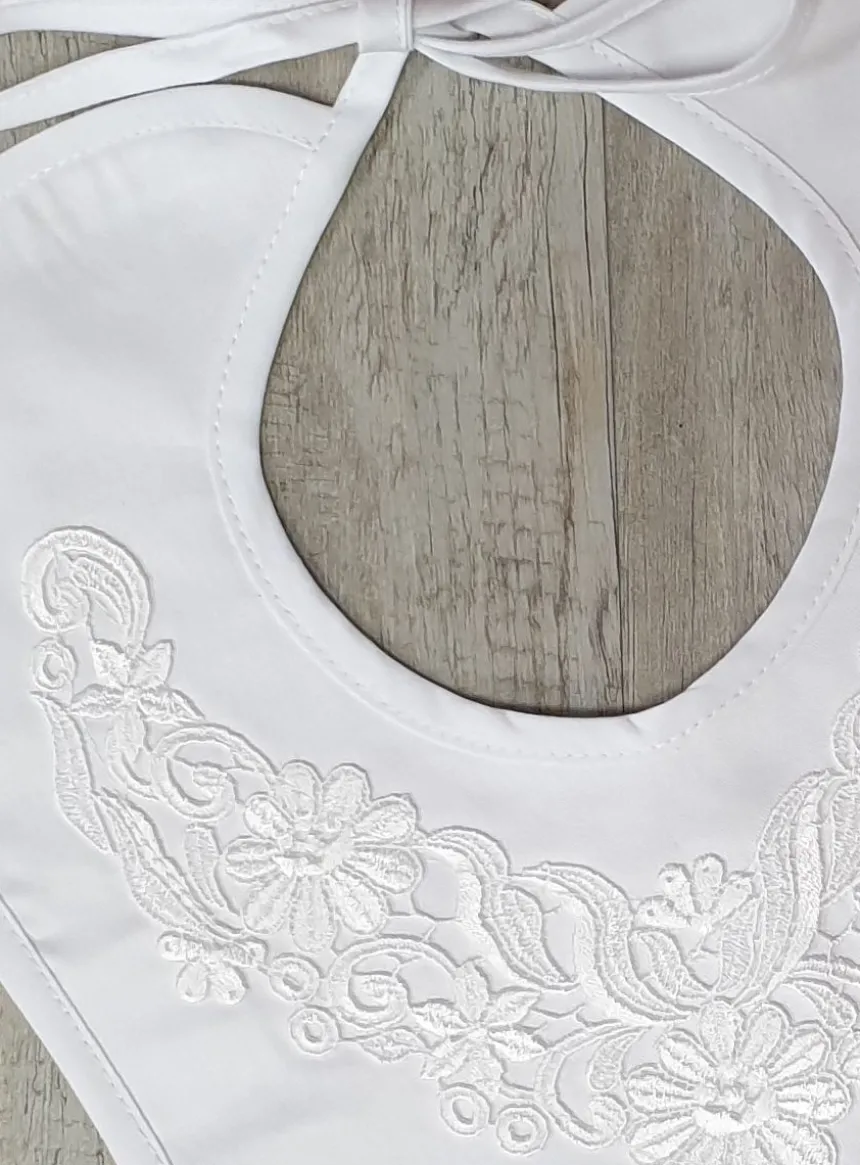 Bavoir long application dentelle - Personnalisable Blanc