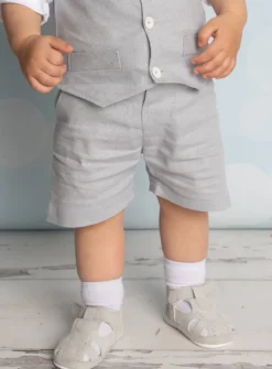 Bermuda lin gris bébé et petit garçon Pierre