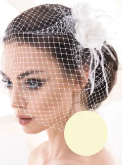 Bibi à voilette de mariage fleurs et plumes