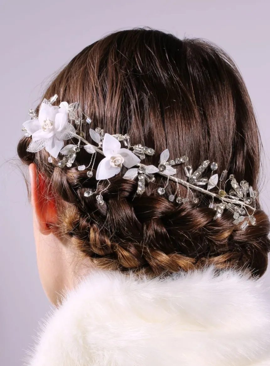 Bijou cheveux mariage fleurs et perles Blanc