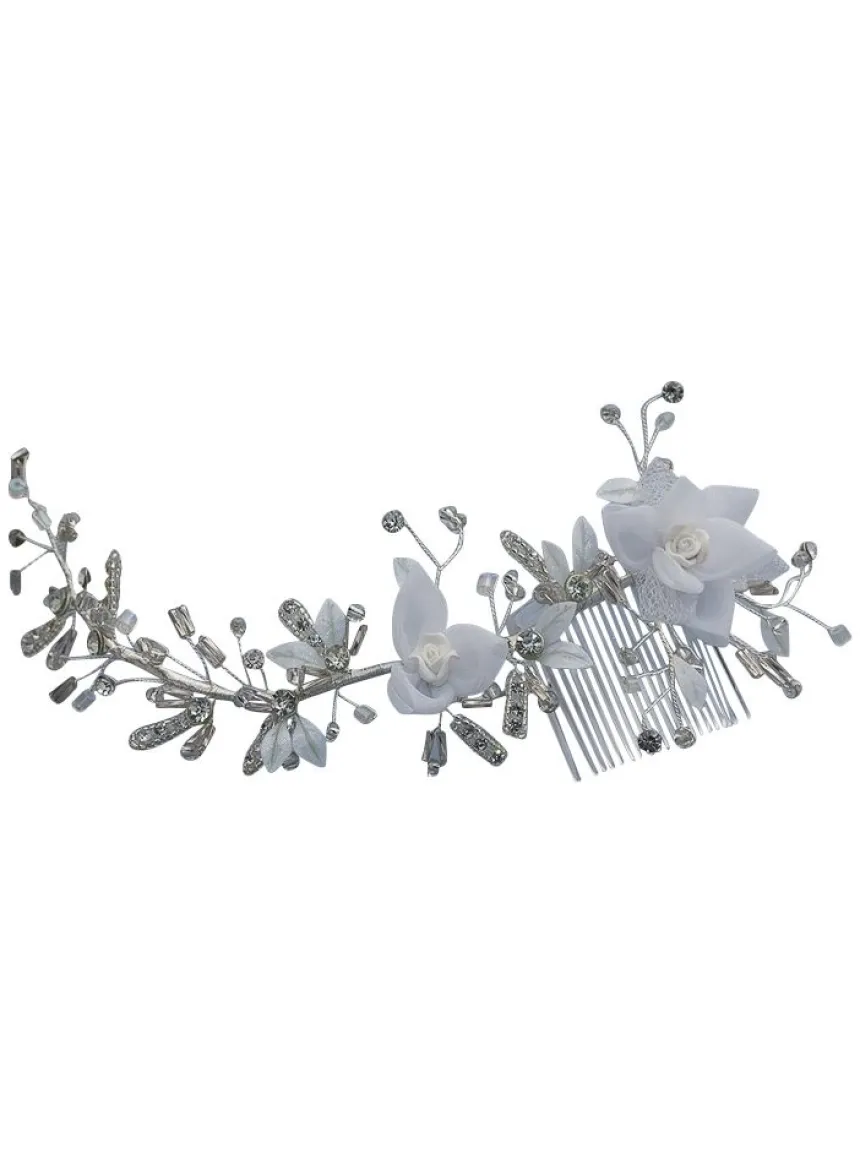 Bijou cheveux mariage fleurs et perles Blanc
