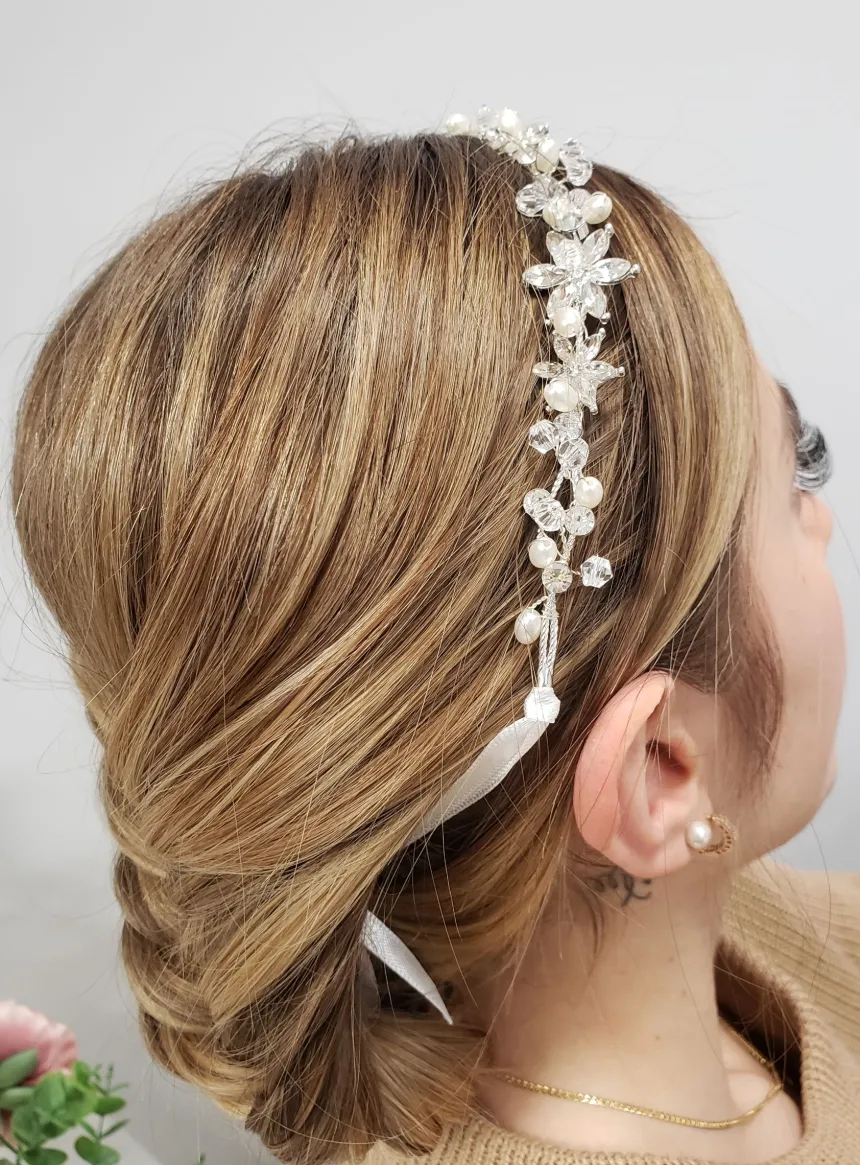 Bijou de tête strass et perles Gris argent