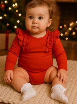 Body bébé froufrou rouge manches longue