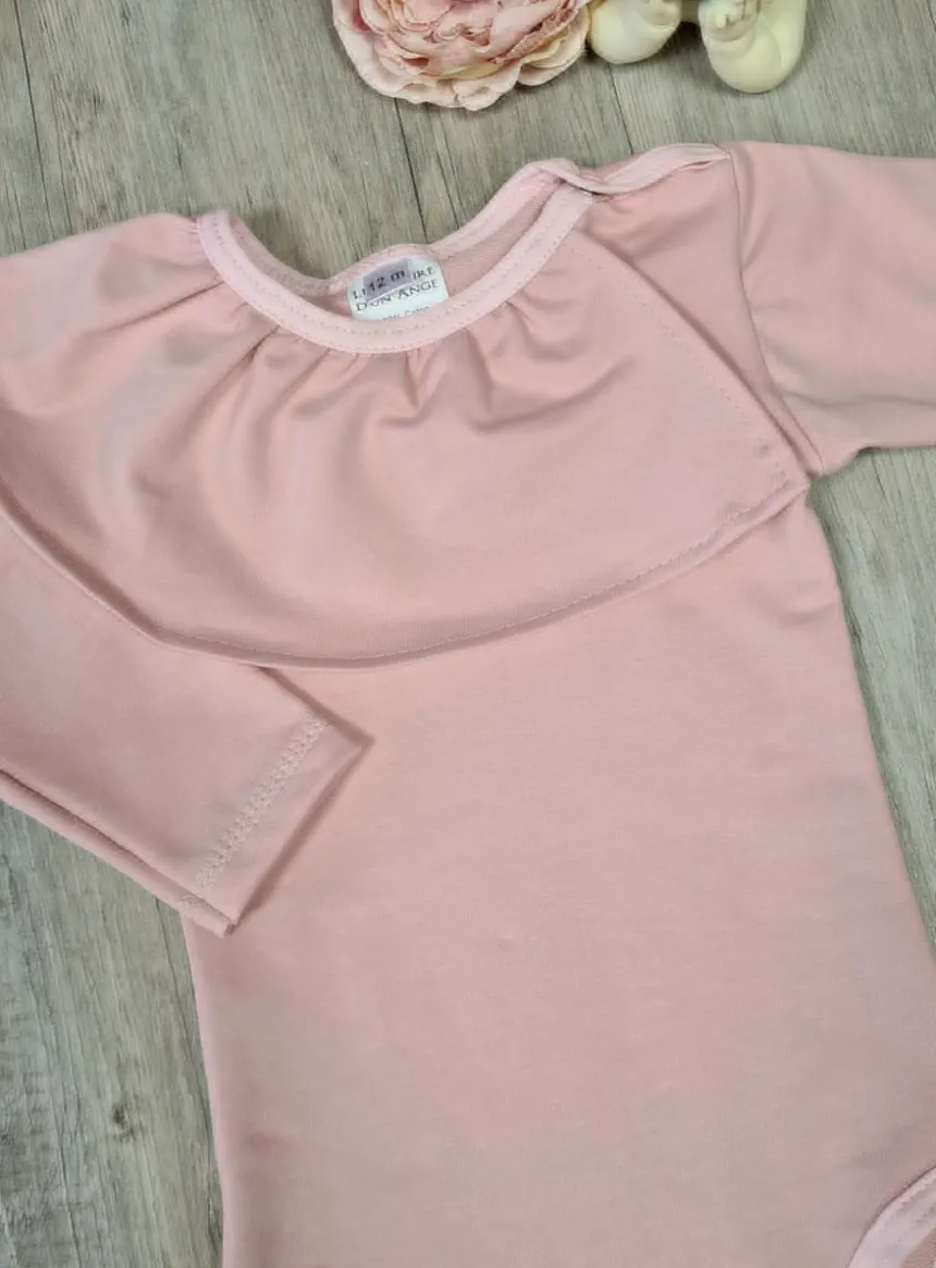Body fille col volant manches longues