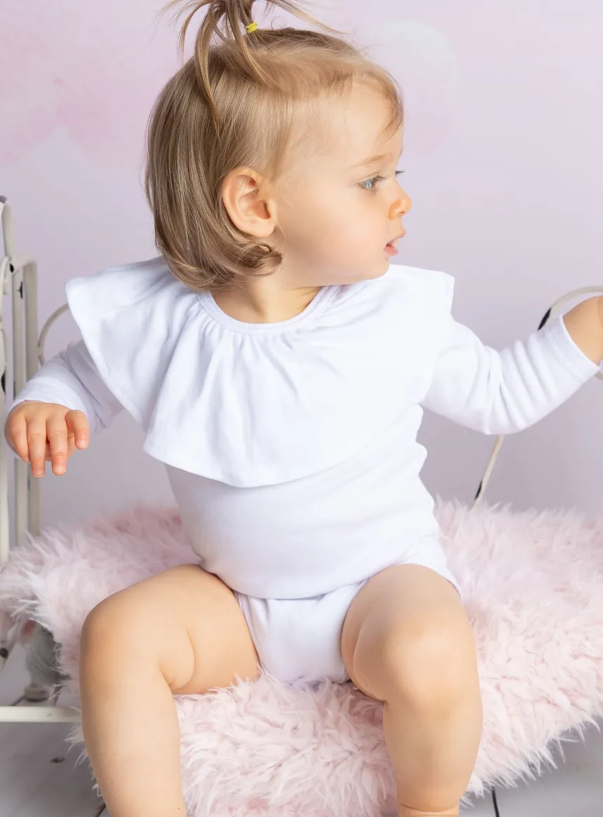 Body fille col volant manches longues