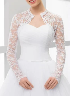 Boléro court mariée brodé manches longues