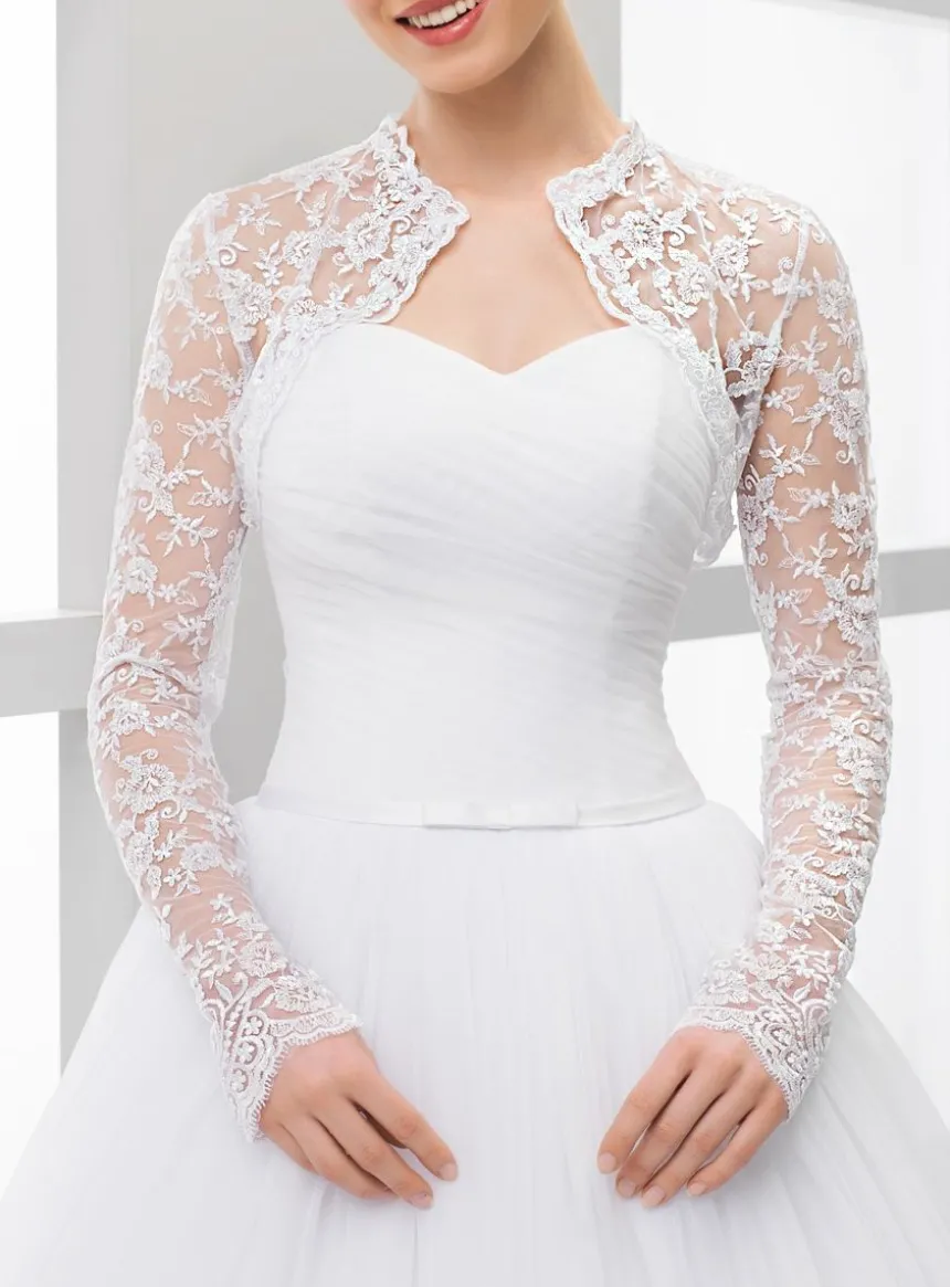 Boléro court mariée brodé manches longues