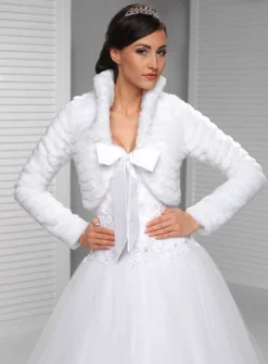 Boléro de mariée fourrure côtelé et noeud