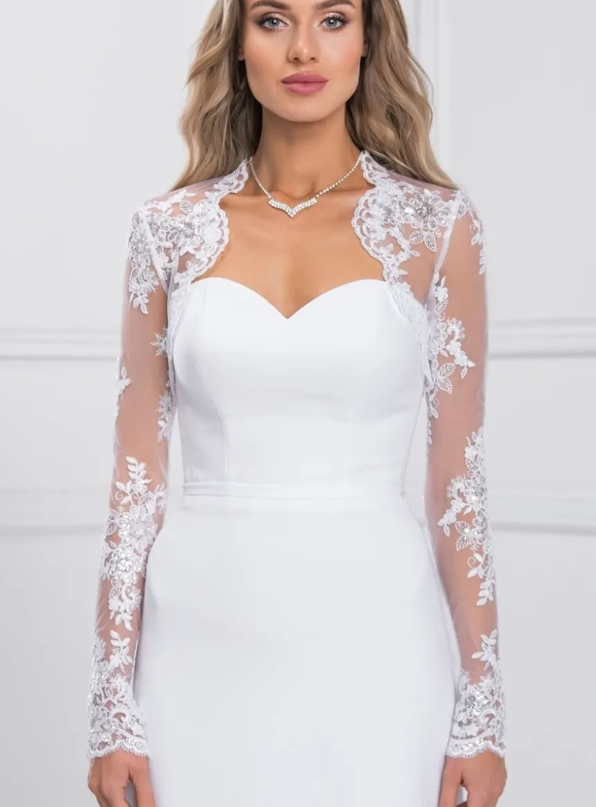 Boléro dentelle broderie perles manches longues