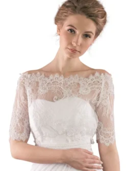 Boléro dentelle mariée manche courte Blanc 38