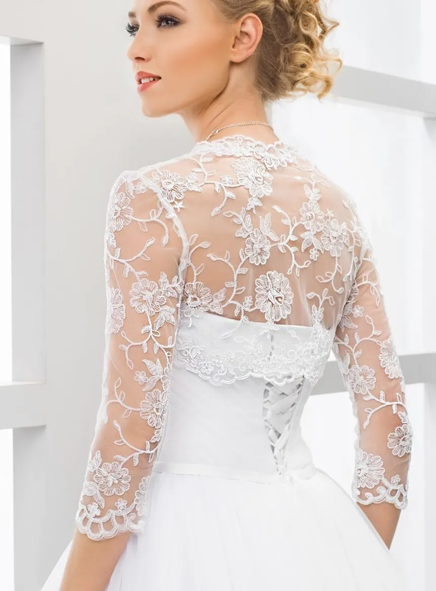 Boléro femme brodé et dentelle manches 3/4