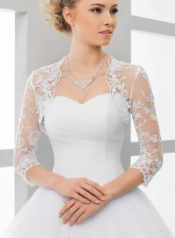 Boléro femme brodé et dentelle manches 3/4