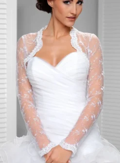 Boléro femme dentelle et broderie manches longues