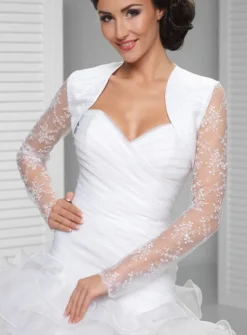 Boléro femme dentelle et satin manches longues