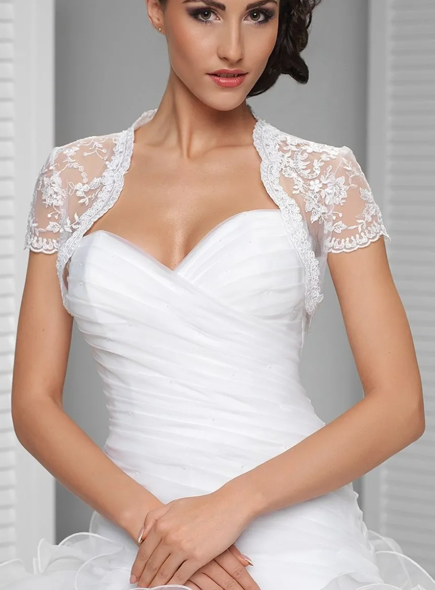 Boléro femme dentelle perles sequins manches courtes