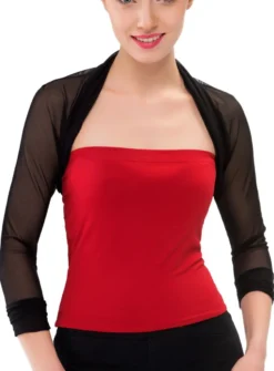 Boléro femme mousseline noir manches 3/4