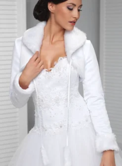 Boléro femme satin/fausse fourrure court manches longues