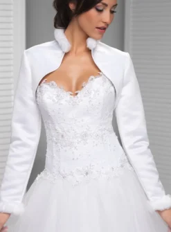 Boléro femme satin fausse fourrure court manches longues