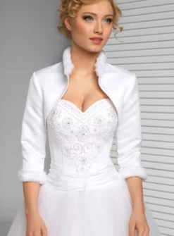Boléro femme satin fausse fourrure manches 3/4