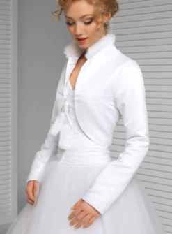 Boléro femme satin manches longues col fourrure