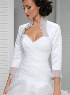 Boléro femme satin organza plissé manches 3/4