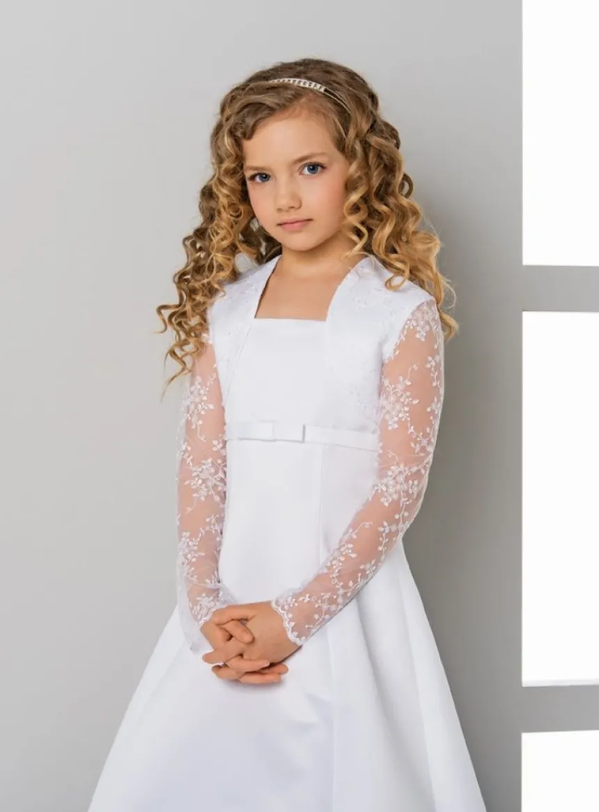 Boléro fille court dentelle et satin