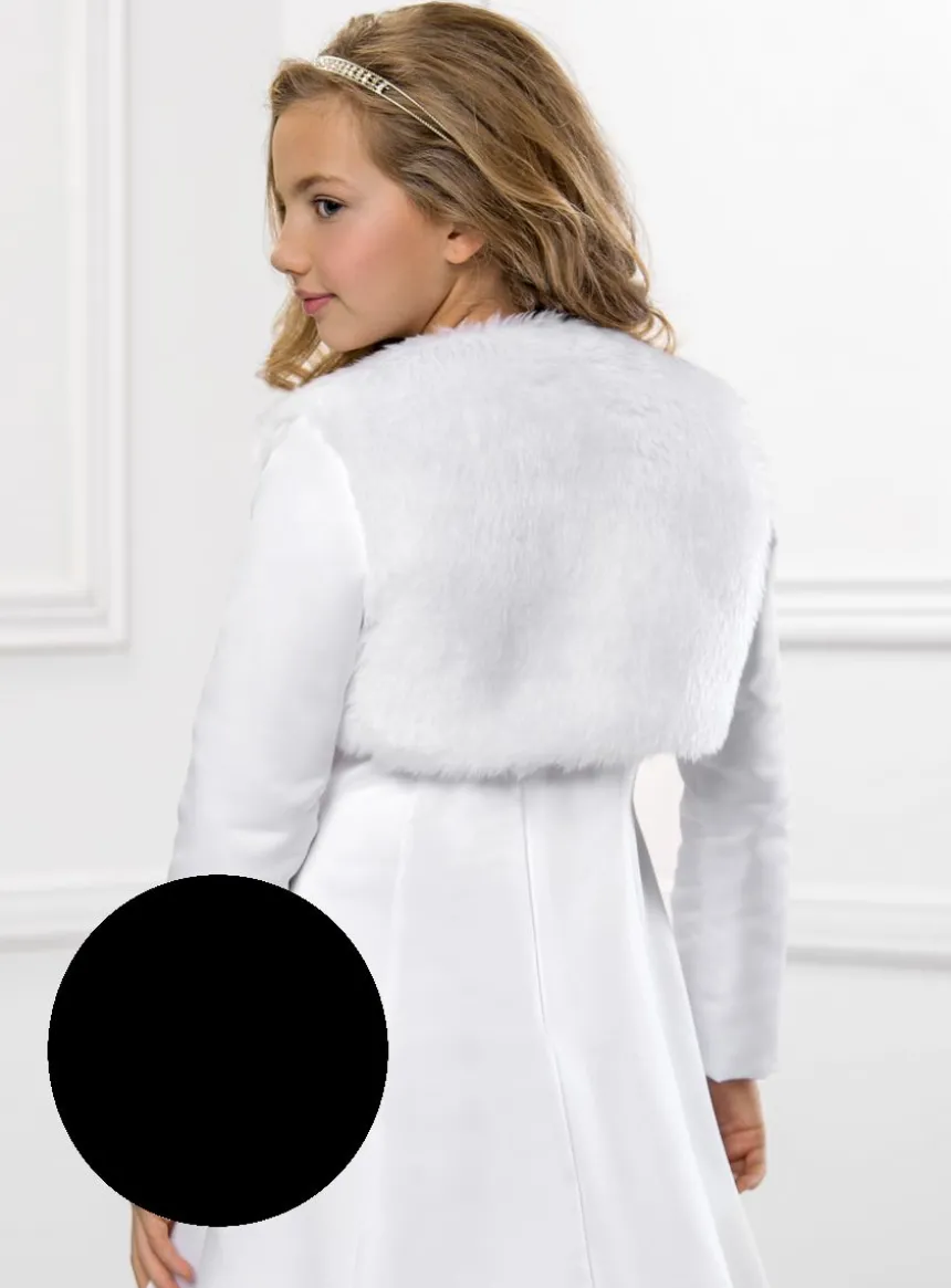 Boléro fille court en fausse fourrure et satin
