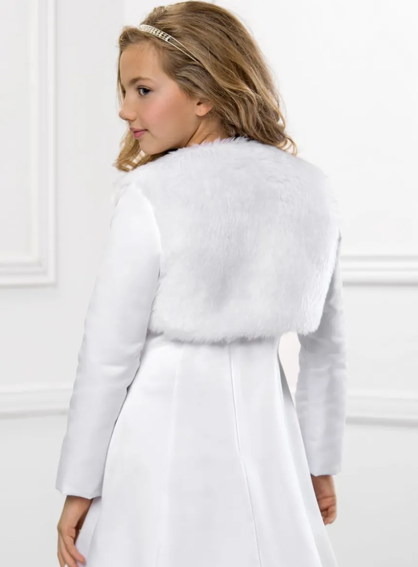 Boléro fille court en fausse fourrure et satin