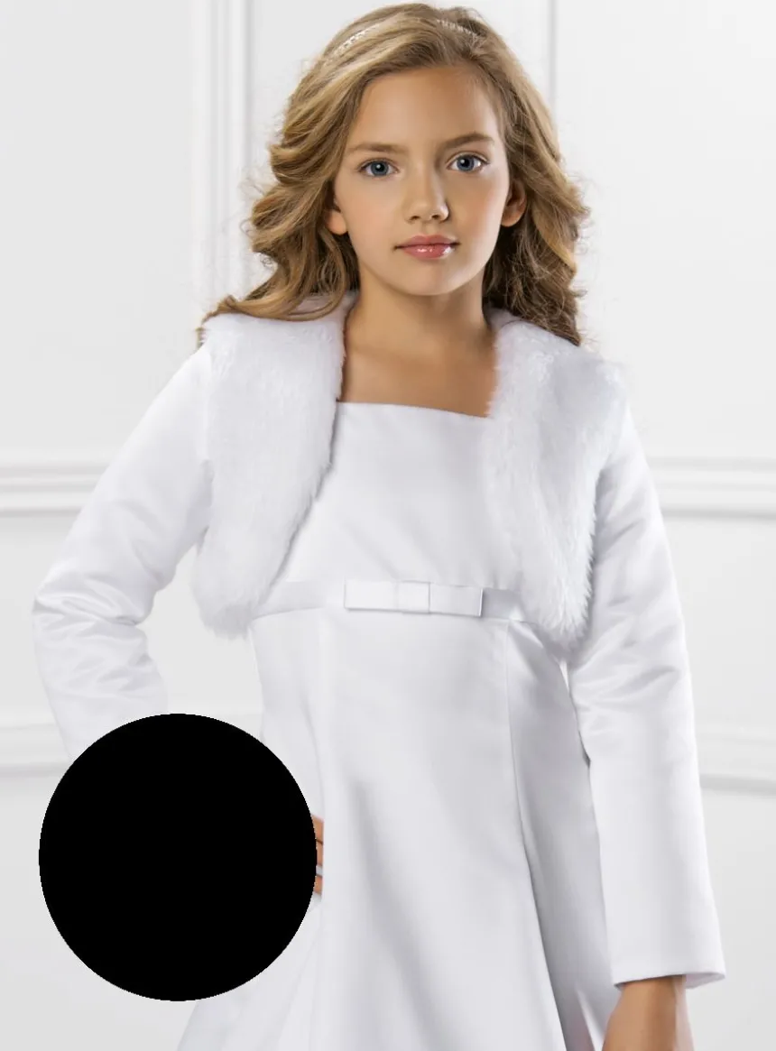 Boléro fille court en fausse fourrure et satin