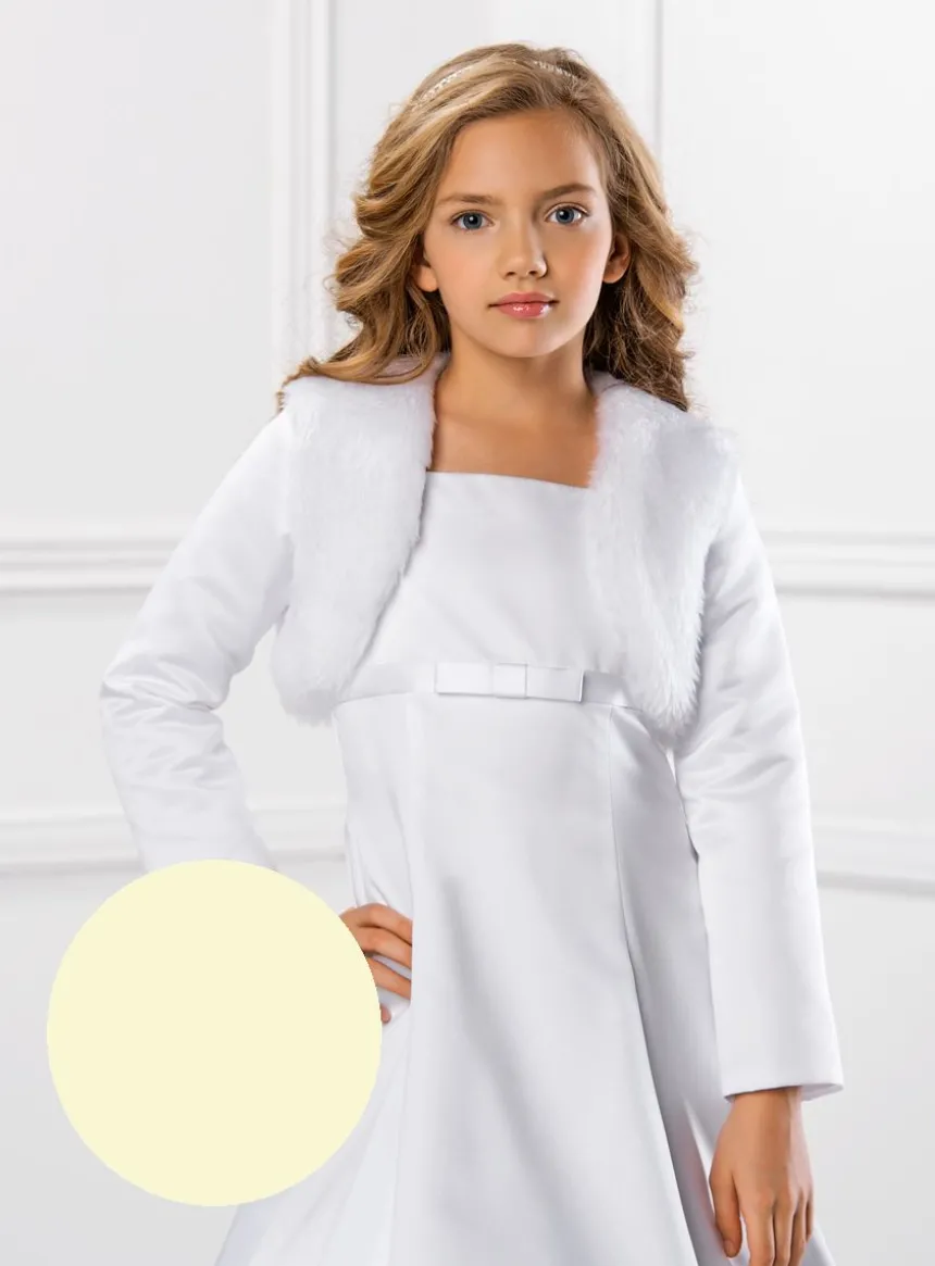 Boléro fille court en fausse fourrure et satin