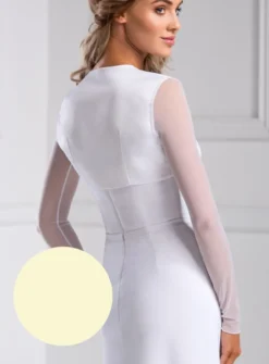 Boléro mariage en satin et mousseline élastique manches longues