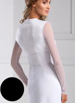 Boléro mariage en satin et mousseline élastique manches longues