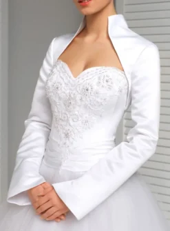 Boléro mariage femme satin manches longues col haut