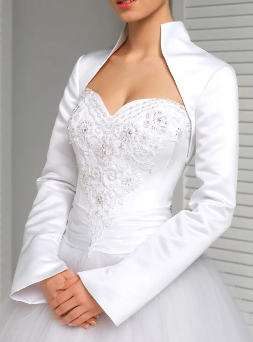 Boléro mariage femme satin manches longues col haut