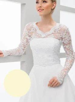 Boléro mariée brodé dos boutonné manches longues