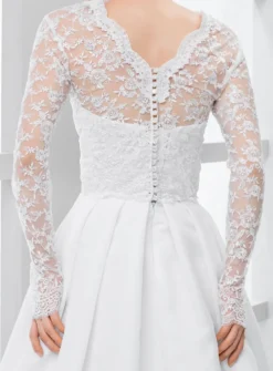 Boléro mariée brodé dos boutonné manches longues