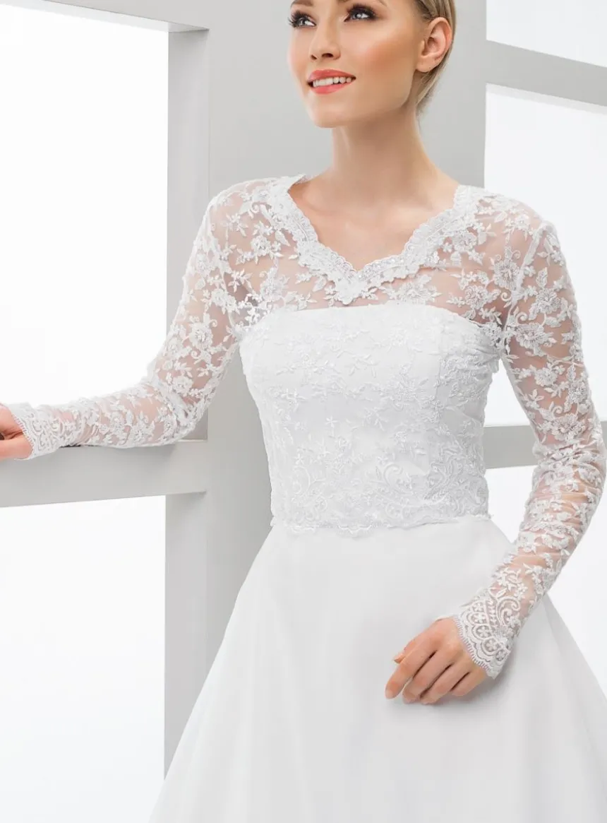 Boléro mariée brodé dos boutonné manches longues