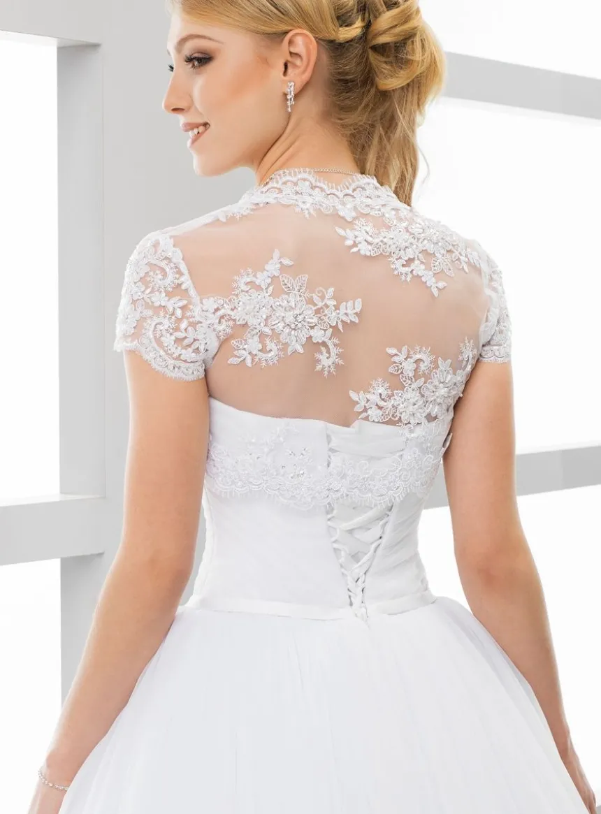 Boléro mariée court brodé et perlé manches courtes
