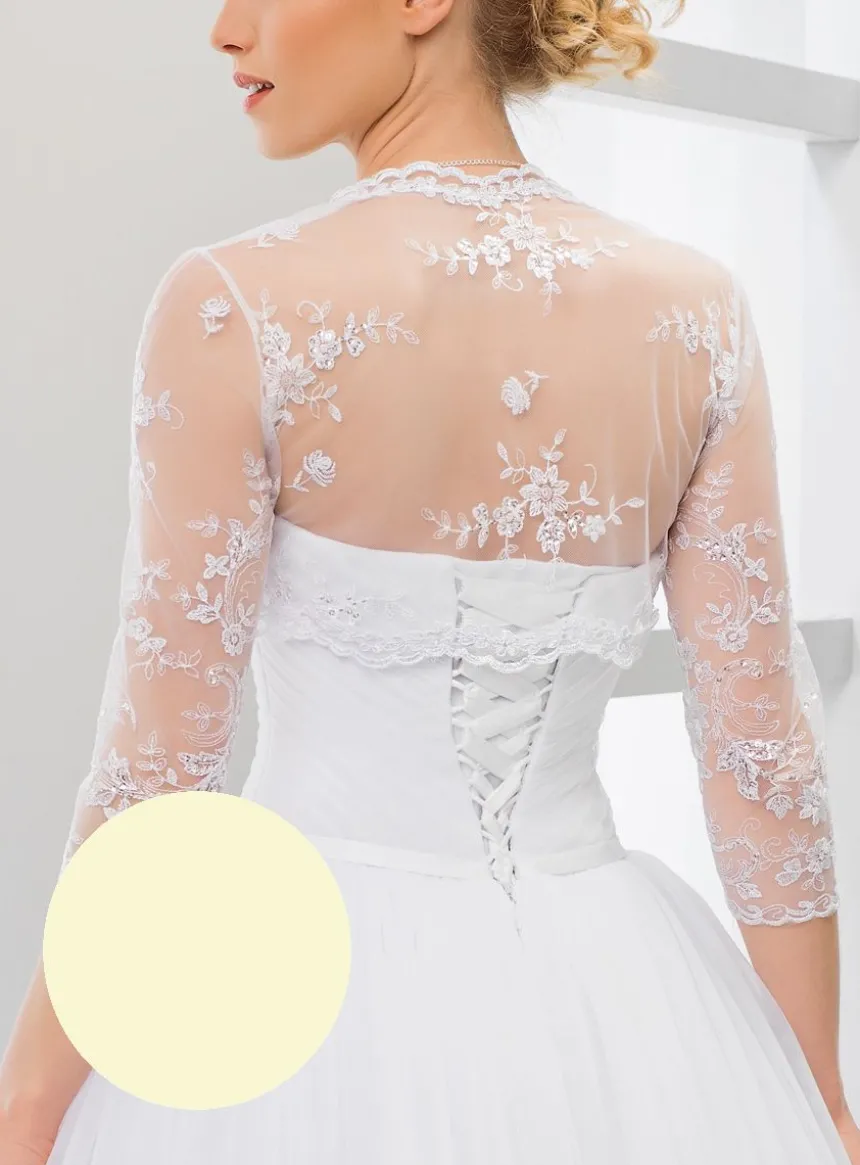Boléro mariée court brodé et perlé manches 3/4