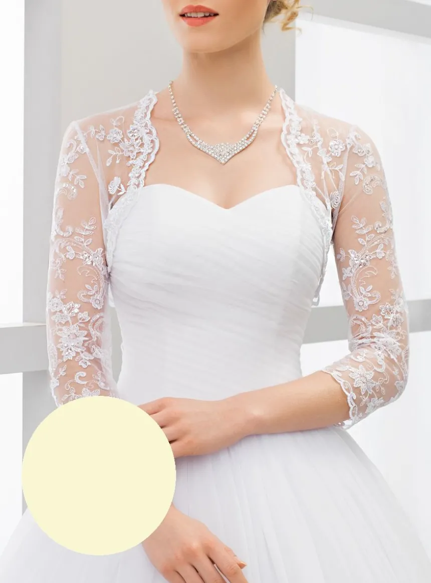 Boléro mariée court brodé et perlé manches 3/4