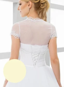 Boléro mariée court mousseline dentelle manches courtes