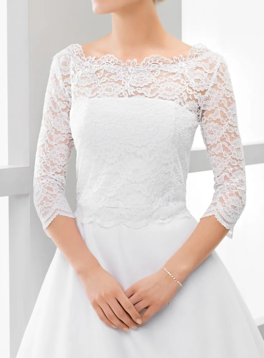 Boléro mariée dentelle dos boutonné manches 3/4