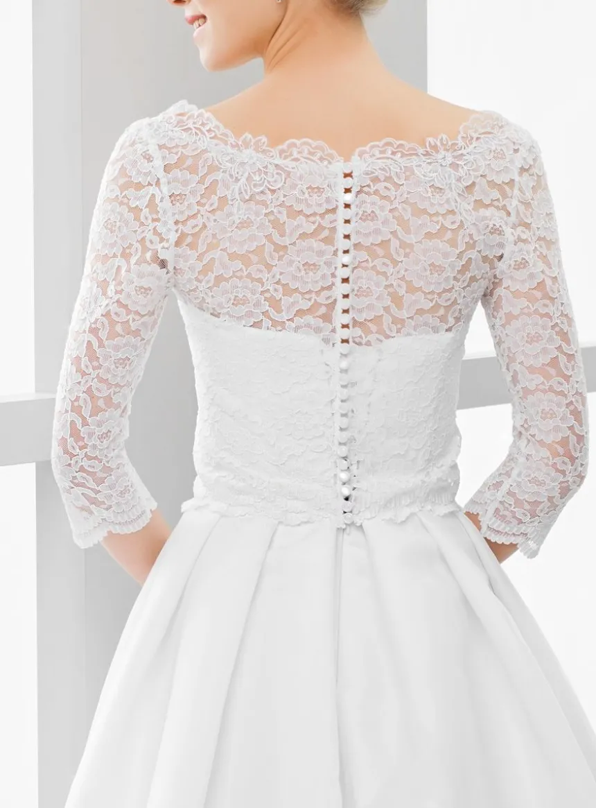Boléro mariée dentelle dos boutonné manches 3/4