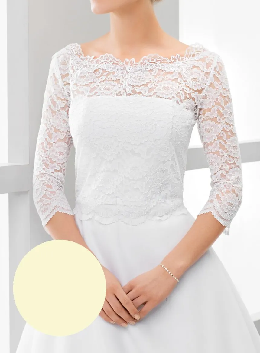 Boléro mariée dentelle dos boutonné manches 3/4